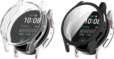 Strap-it Bundel van 2 Schokbestendige TPU hoesjes - Geschikt voor de Samsung Galaxy Watch 7 - 44mm -Transparant & Zwart - Optimale Bescherming