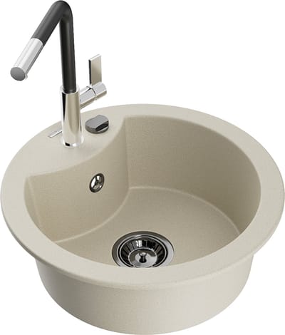 Mexen Diego granieten spoelbak 1-kamer met keukenkraan Flora, beige - 6512-69-670401-07-B
