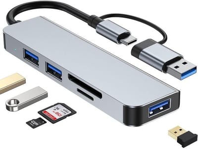 USB C-hub - USB-splitter Gegevenshub - Apparaten Verbinden - 5-in-1 multifunctioneel - Aluminium behuizing - Zilver