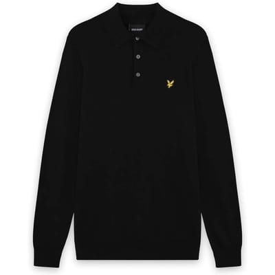 Lyle & Scott Cotton Merino Long Sleeve Knitted Polo Truien & Vesten Heren - Sweater - Hoodie - Vest- Zwart - Maat S