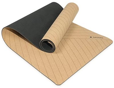 Navaris yoga mat made of durable cork - Non-slip sports mat with shoulder strap - Training mat for yoga and pilates - 183 x 61 x 0.6 cm - Lines