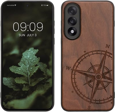 kwmobile telefoonhoesje geschikt voorOnePlus Nord 5 - Hoesje met bumper - hout - In donkerbruin Vintage Kompas design