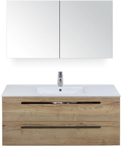 Seville Badmeubelset 120 cm - 2 Laden Natuur Eiken - Wastafel Enjoy Enkel met Spiegelkast