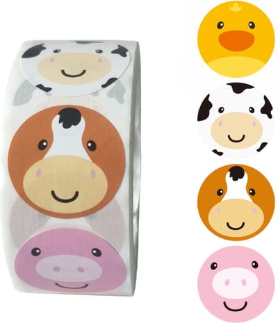 500 Stickers Op Rol - 2.5cm - Boerderij Dieren - Beloningsstickers - Stickers Kinderen - Sluitsticker - Sluitzegel - 25mm - 500 Stuks