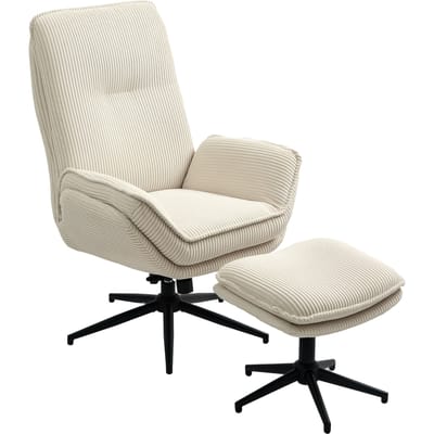 HOMCOM Fauteuil Woonkamer met poten, geribbelde fluwelen draaistoel, kantelbaar, zitting en armleuningen gevoerd, hoge rugleuning, Fauteuil voor woonkamer en slaapkamer, beige