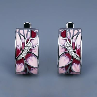 Nieuwe vintage en elegante roze oorbellen met bloemenmotief, handgemaakt emaille, geschikt voor bruiloften en feestjes. gray