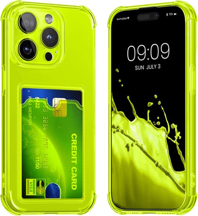 kwmobile Hoesje met kaarthouder voor Apple iPhone 15 Pro Max - telefoonhoesje met kaartsleuf - Soft Case - beschermhoesje in stralend geel / transparant