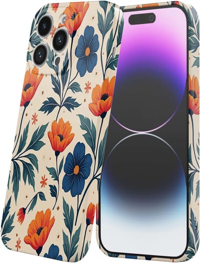 Smartphonica Telefoonhoesje Geschikt voor iPhone 14 Pro Max met Oranje Blauwe Bloemen Opdruk - Flexibel Softcase TPU - Backcover Case Orange Blue Flowers Design geschikt voor iPhone 14 Pro Max