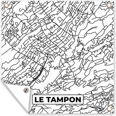 Tuin poster Stadskaart - Plattegrond - Kaart - Frankrijk - Le Tampon - Zwart wit - 200x200 cm - Tuindoek
