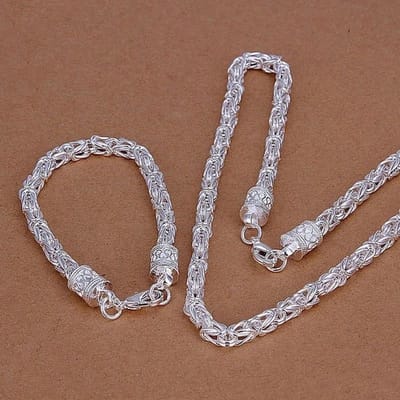 Kerstcadeaus Europese Stijl Retro Geometrisch Ketting Armband Mode voor Mannen Vrouwen Sieradenset 20cm 45cm zilver