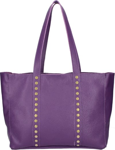 Paarse Leren Shopper Studs - Ruime Leren Shoppers - Leren Handtassen - Gouden Messing Studs - Italiaans Leder - Paars