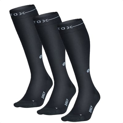 STOX Energy Socks Merino Everyday Sokken Heren - 3 Pack - Compressiekousen - Zwart / Lichtgrijs - Merino Wol Compressie Sokken - Naadloos - Steunkousen - Maat: 40-44 (3 paar)