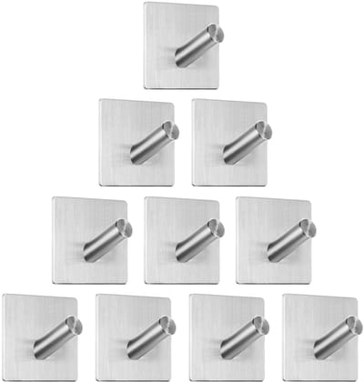 Handdoekhouder zonder boren, 10 stuks zelfklevende haken, roestvrij stalen haken, zelfklevend, extra sterk, voor badkamer en keuken
