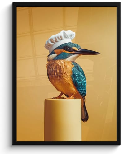 Fotolijst inclusief poster - Posterlijst 50x70 cm - Posters - Ijsvogel - Pilaar - Koksmuts - Vogel - Foto in lijst - Keuken decoratie muur - Wanddecoratie accessoires - Muurdecoratie - Schilderijen