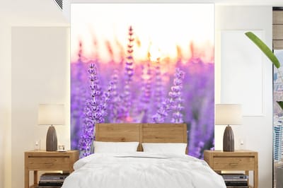 Behang - Fotobehang Lavendel - Close-up - Paars - Bloemen - Breedte 205 cm x hoogte 280 cm