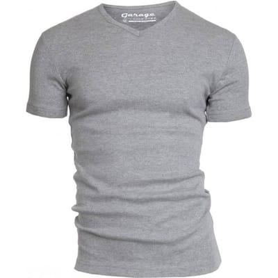 Garage 302 - Semi Bodyfit T-shirt V-hals korte mouw grijs melange S 85% katoen 15% viscose 1x1 rib