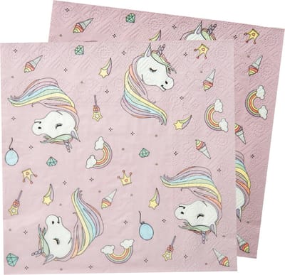 Santex eenhoorn thema feest servetten - 40x stuks - 33 x 33 cm - papier - unicorn themafeest