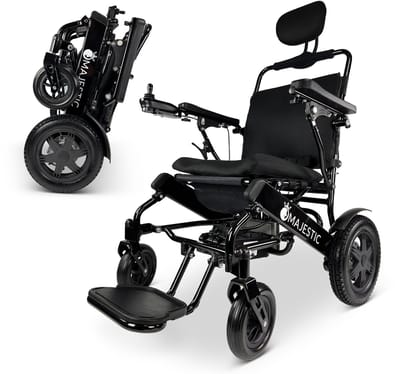 COMFYGO IQ-9000 AR Elektrische rolstoel, lichtgewicht, draadloze afstandsbediening, tot 30km, handmatig inklapbaar met Automatisch achterover leunen, Zwart frame & Zwart standaard fabric, Zitbreedte 51cm