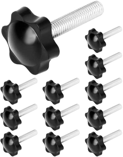 Pack van 12 sterknopbouten M8 x 40 mm, klemmoeren, vleugelmoeren en geknurlde schroeven met handvat voor diverse toepassingen