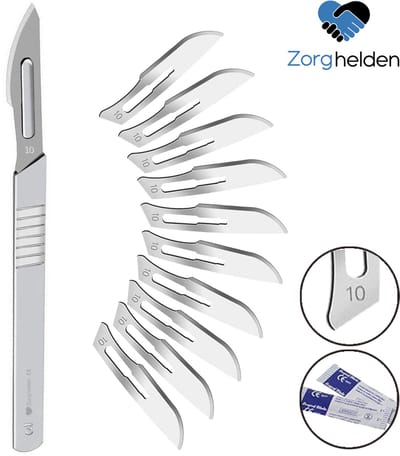 Zorghelden® Universeel scalpelmes - Inclusief 10 scalpel mesjes - Geschikt als hobbymesjes of medisch gebruik - Steriel verpakt - Scalpel pedicure - Scalpelmessen