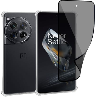 Geschikt voor OnePlus 12 - Hoesje + Privacy Screenprotector – Privé - Beschermglas Folie - Privé GuardCover