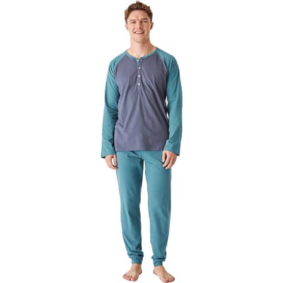 JJB12 Katoenen pyjama met lange mouwen en ronde hals voor heren