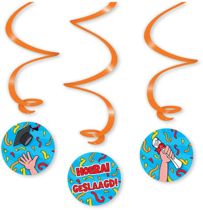 LUQ – Hoera Geslaagd Swirls – 3 Stuks – Luxe Graduation Party Decoratie – Afstudeer Feest Versiering – Direct Ophangen