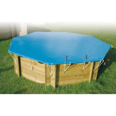 Bâche d'hiver et de sécurité pour piscine bois UBBINK Octogonale 300x490 - Bleue - Epaisseur 550gr