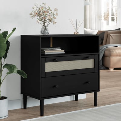 vidaXL - Dressoir - SENJA - rattan-look - 80x40x80 - cm - massief - grenenhout - zwart
