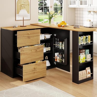 Uittrekbare bartafel - Draaibare hoogtafel - Ruimte Besparen - 360 graden draaibaar - 138-204 x 39 x 104 cm - Zwart