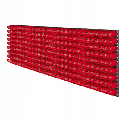 KADAX Gereedschapswandrek, groot, 232 x 78 cm, opslagsysteem van robuust kunststof, uv-bestendig modulesysteem, uitbreidbare wandplaten, werkplaatsrek voor garage (rood, 252 stuks)