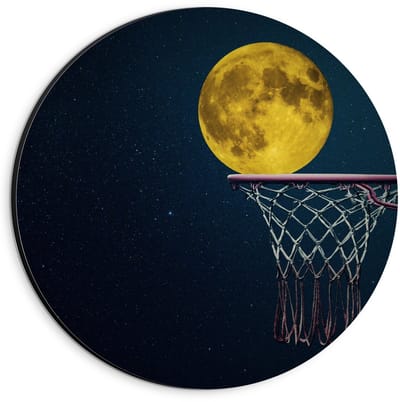 Dibond Wandcirkel - Maan als Basketbal - 20x20cm Foto op Aluminium Wandcirkel (met ophangsysteem)