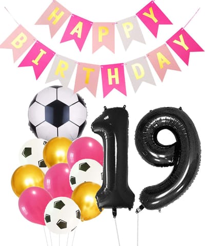 Cijfer Ballon 19 | Snoes Champions Voetbal Plus - Ballonnen Pakket | Roze en Zwart