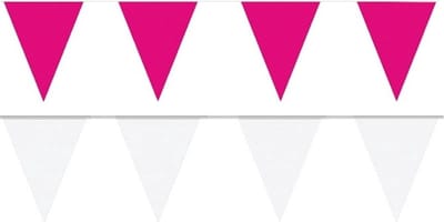 Feest versiering punt vlaggetjes pakket - 200 meter - wit en roze - slingers / vlaggenlijnen - kunststof - buiten/binnen