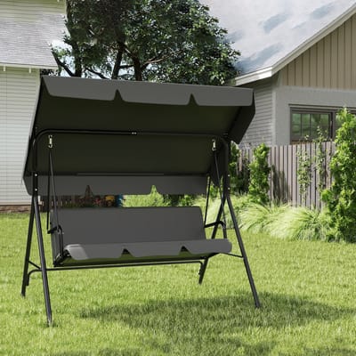 NAIZY Tuinschommel 175,5 x 110 x 152 cm 3-zits met verstelbaar dak Schommelbank Metalen buis Antislip vloermatten Schommelstoel Hangende schommel MAX tot 200 kg, grijs