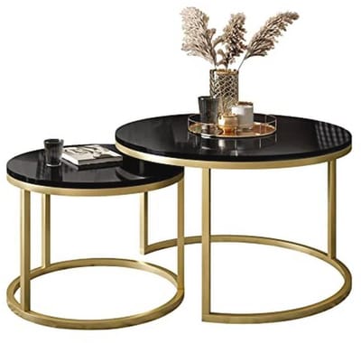 Moderne 2-in-1 Salontafel in Goud Mat en Hoogglans Zwart/Wit voor Loft- en Interieurstijl
