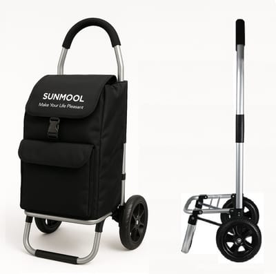 SUNMOOL Boodschappentrolley met Wielen - Shopping Trolley - Opvouwbaar - Afneembare Boodschappentas - Boodschappenwagen - Zwart