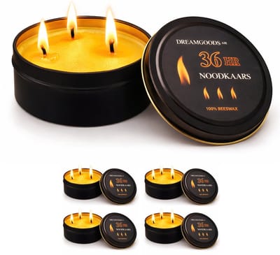 DreamGoods 4x Noodkaarsen Deluxe - 100% Bijenwas - 36 uur per Kaars - 144 uur Licht & Warmte - Extra Lang Brandbaar - Binnen & Buiten - Kamperen & Outdoor - Beewax Overlevingskaars