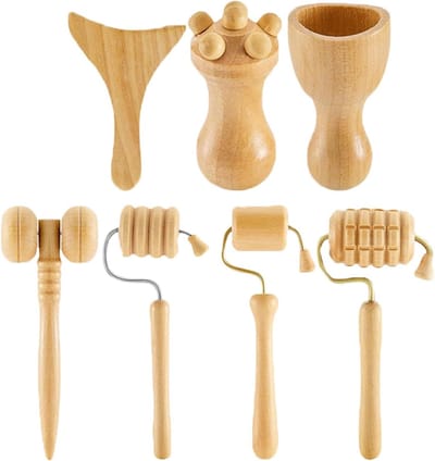 Massageset Hout - Massage Gereedschap - Spierontspanning Bevorderen - Ergonomisch Ontwerp - 7 Delig - Houtkleur