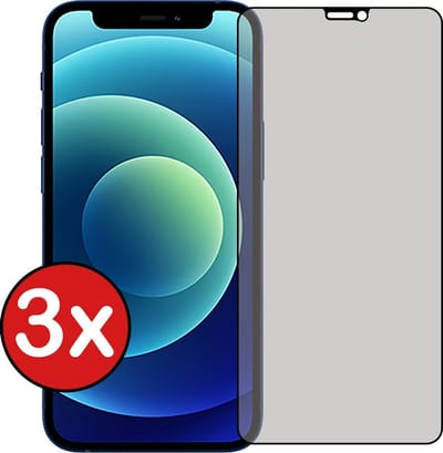 Screenprotector - 3 Stuks - Geschikt voor Apple iPhone 12 Pro - Privacy Filter - Beschermglas - Gehard Glas - Tempered Glass - Screen Protector