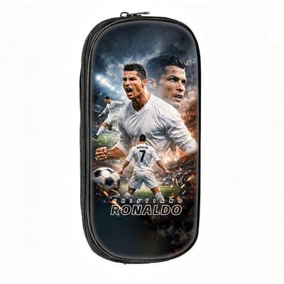 Voetbalster Pennenbakje Ronaldo Patroon Leer Potlooddoosje Beste Cadeau Make-uptas Student Reis Voetbal Sport Potloodtasje