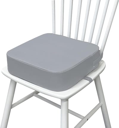 Verstelbare Kinder Boosterstoel voor Eettafel - Draagbare PU Leren Zitting met Veiligheidsgordel en Comfortabele Kussen (Donkergrijs)