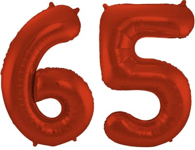 Folat Verjaardag Leeftijd folieballon - 65 jaar - rood - 86 cm - cijferballon groot