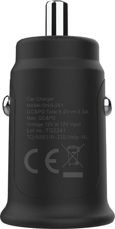 Grab n Go Dual USB / USB-C Autolader 30W - Zwart