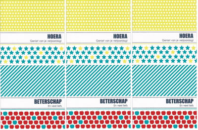 6 Luxe wenskaarten - Beterschap - Hoera - 10,8 x 10,8 cm - inclusief envelop -