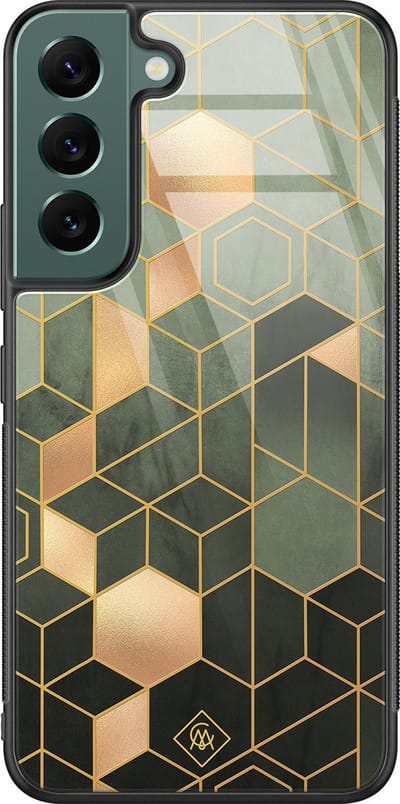 Casimoda® hoesje - Geschikt voor Samsung Galaxy S22+ - Kubus Groen - Luxe Hard Case Zwart - Backcover telefoonhoesje - Groen