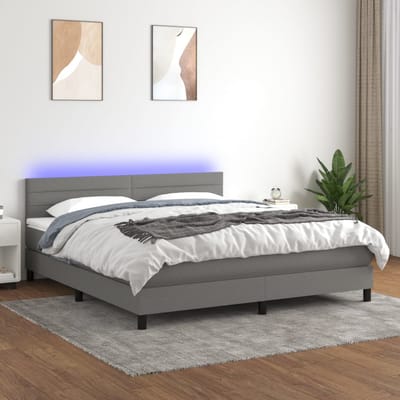 vidaXL - Boxspring - met - matras - en - LED - stof - donkergrijs - 160x200 - cm