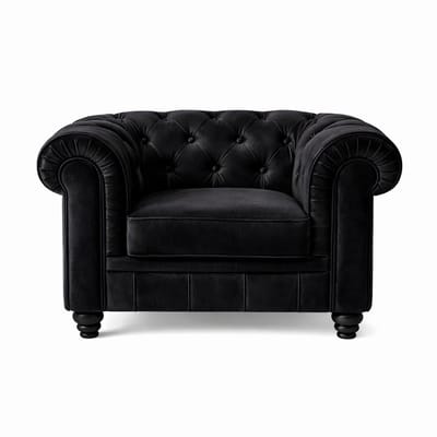 Chesterfield Bank 1-Zits - Stoel - Zwart - Velvet - Sofa - Fauteuil - Chesterfield Chair