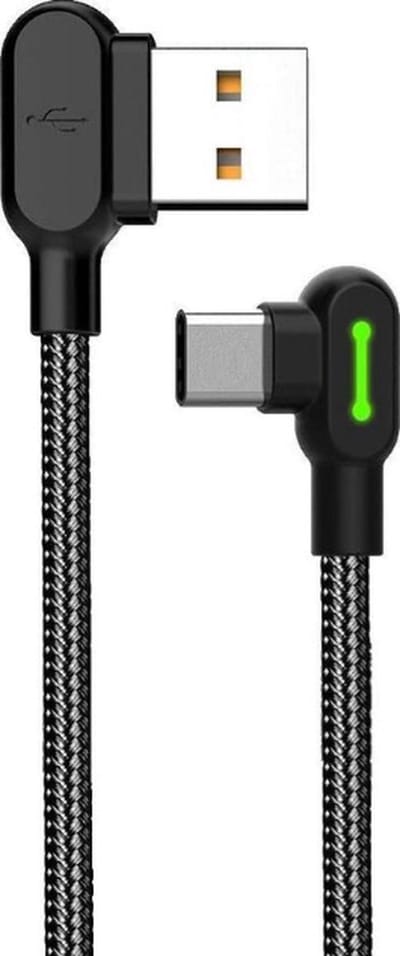 DrPhone MDD Series USB-C / Type C Oplaadkabel 2.4A – Oplaadsnoer - 90 graden Haaks Nylon Gevlochten Kabel & Data - 1.2 Meter carplay auto