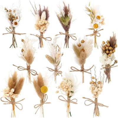 Mini Gedroogde Bloemen - Natuurlijke Pampas - Knutselen & Decoratie - 12 Bundels Variatie - 3-14 cm Lang - Multicolor